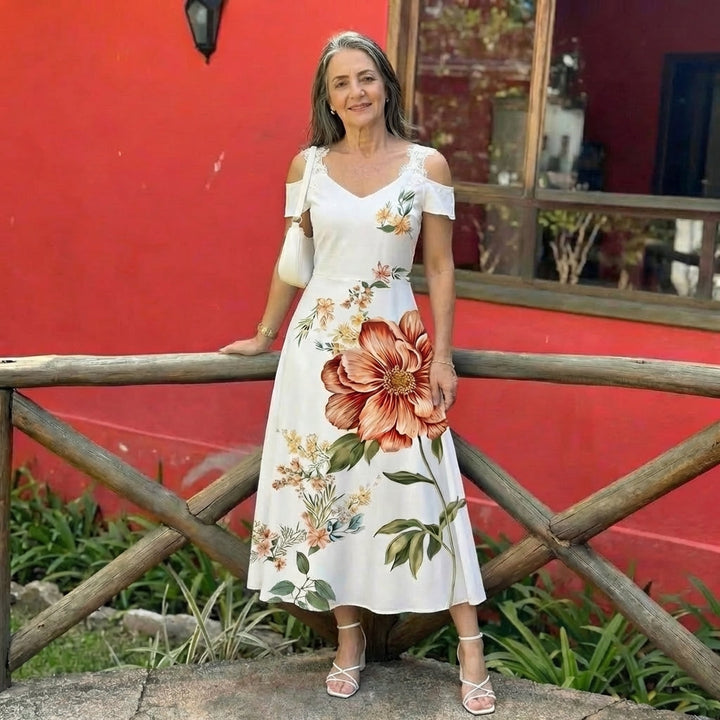 Camila Floral Off-Shoulder A-Line Midi Dress - Elena Harper