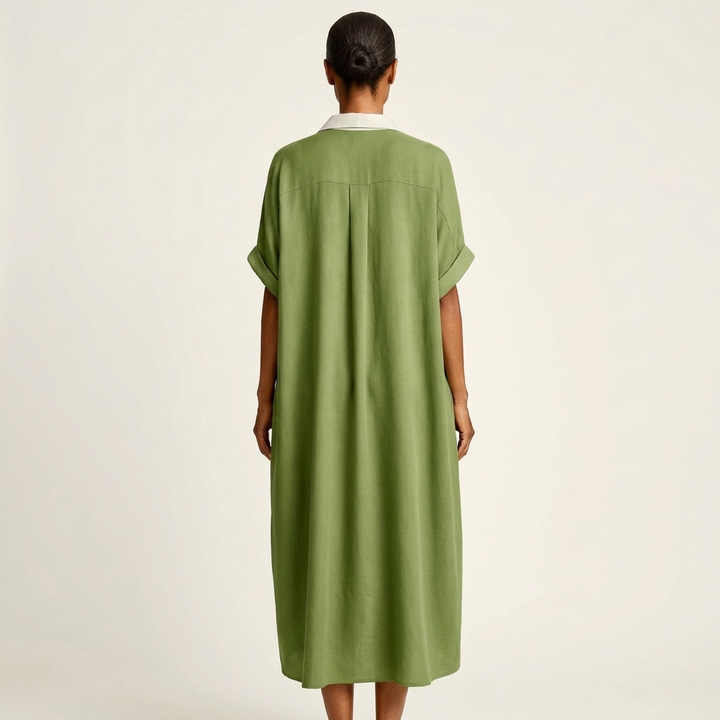 Women's Elegant Maxi Shirt Dress with Contrast Collar
