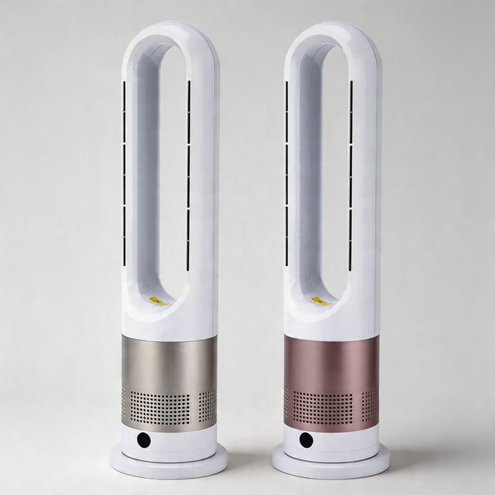Bladeless Tower Fan Heater with Remote Control Adjustable Speed Stainless Steel for Year-Round Comfort