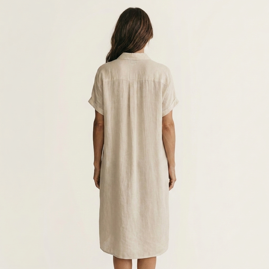 Women's Effortless Midi Shirt Dress with Rolled Cuffs - Comfort & Style