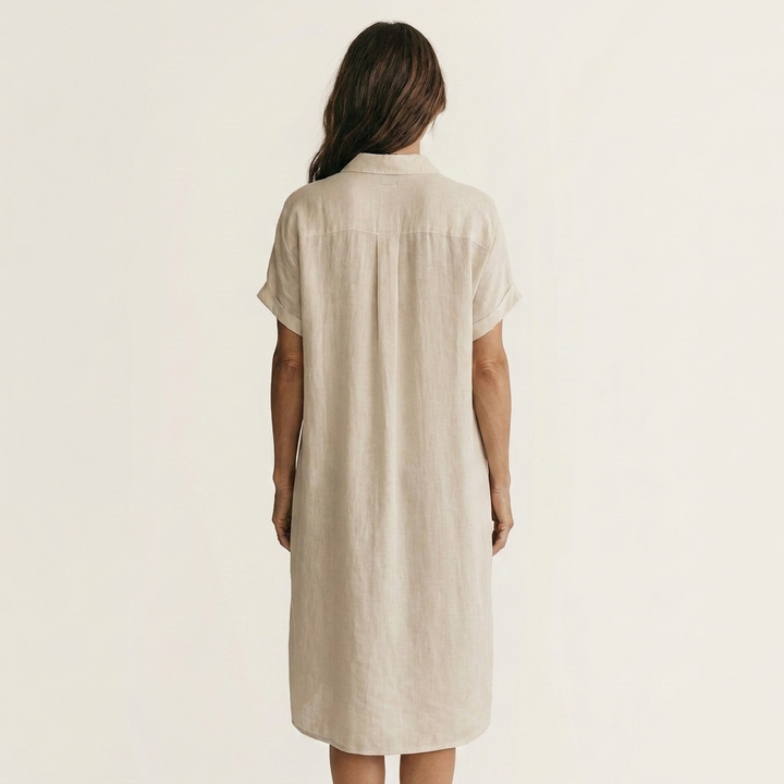 Women's Effortless Midi Shirt Dress with Rolled Cuffs - Comfort & Style