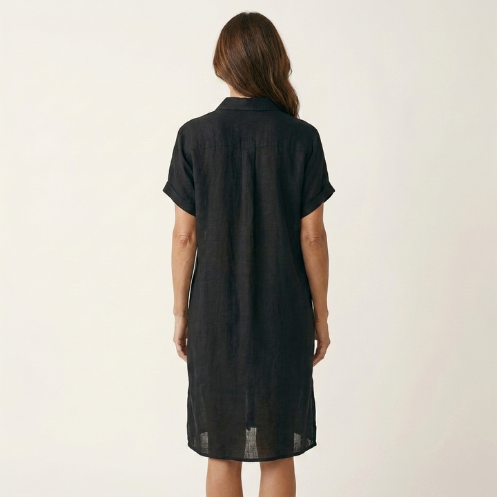 Women's Effortless Midi Shirt Dress with Rolled Cuffs - Comfort & Style