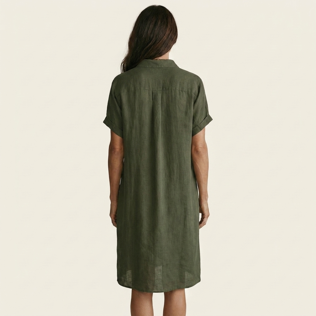 Women's Effortless Midi Shirt Dress with Rolled Cuffs - Comfort & Style