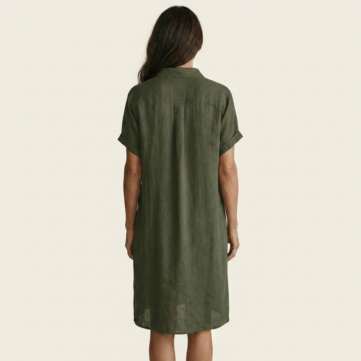 Women's Effortless Midi Shirt Dress with Rolled Cuffs - Comfort & Style