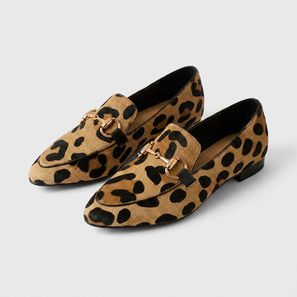 Women's Leopard Print Pointed Toe Loafers Slip-On Flats