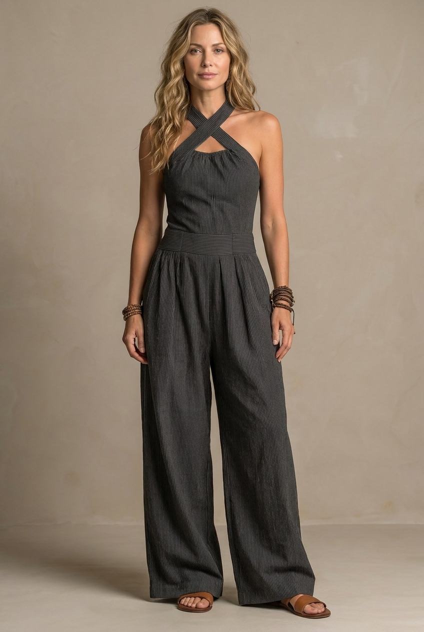 Ariana Elegant Jumpsuit with Crossed Neckline - Elena Harper