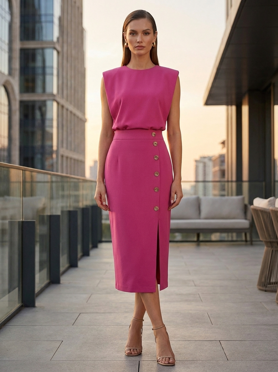 Women's Midi Dress Button | Sleeveless