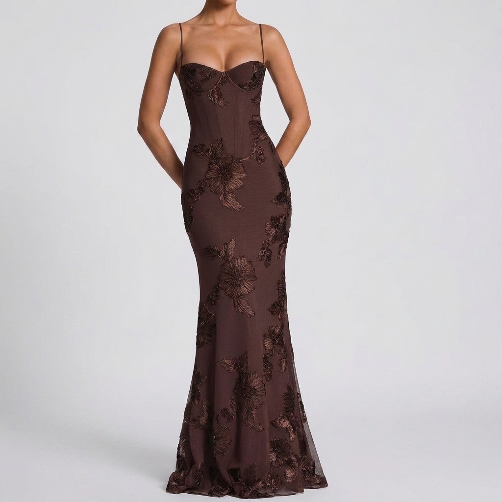Flower-decorated Evening Dress High-end Banquet Elegant Slimming, view 5 - Elena Harper