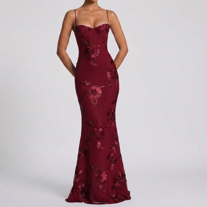 Flower-decorated Evening Dress High-end Banquet Elegant Slimming, view 7 - Elena Harper