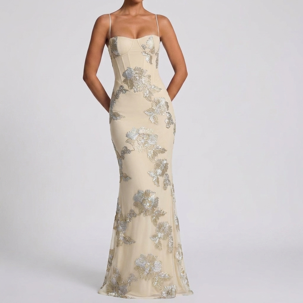 Flower-decorated Evening Dress High-end Banquet Elegant Slimming, view 3 - Elena Harper