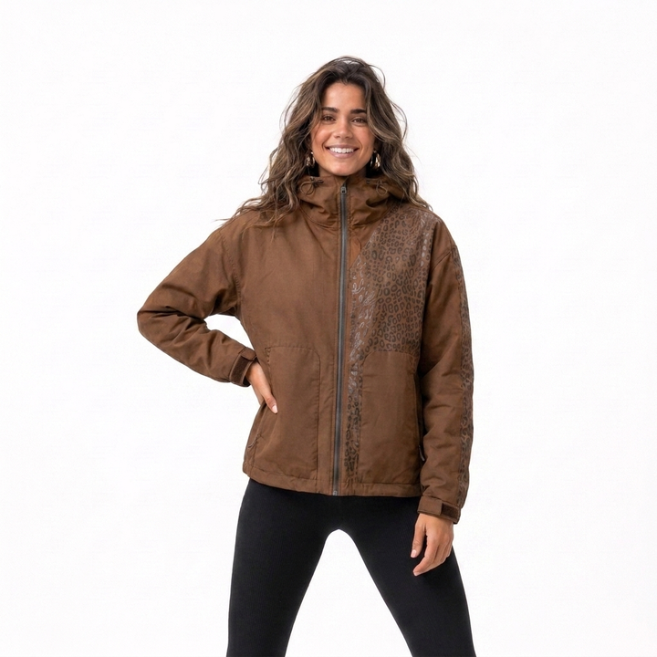 Ladies Waterproof Rain Jacket with Hood and Hidden Print