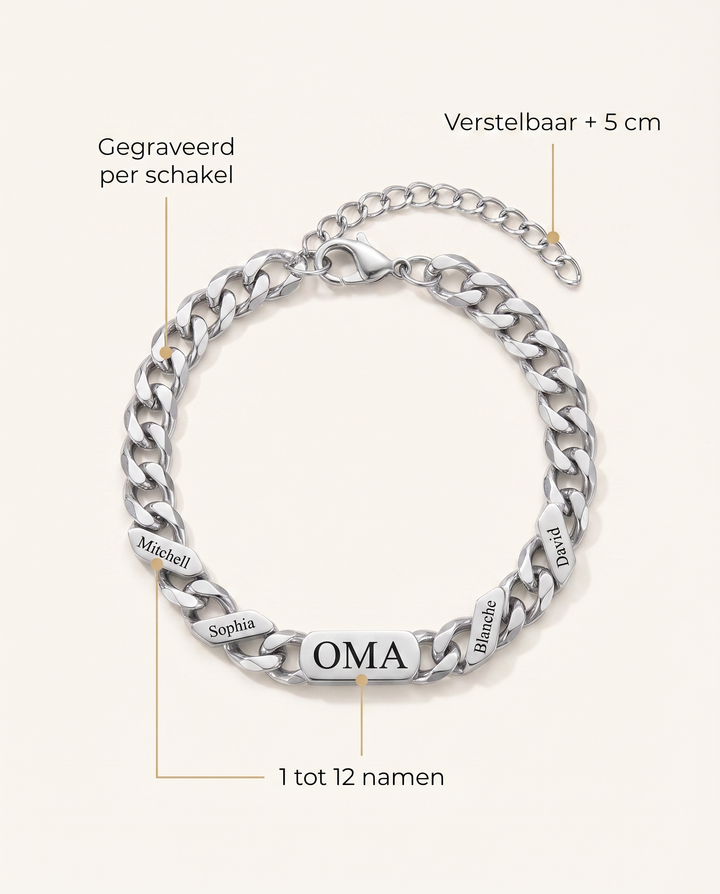 Personalised Family Link Bracelet with Engraved Names – Silver or Gold