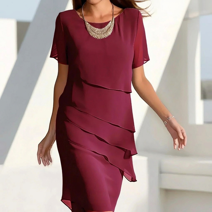 Tiered Midi Dress with Flutter Sleeves