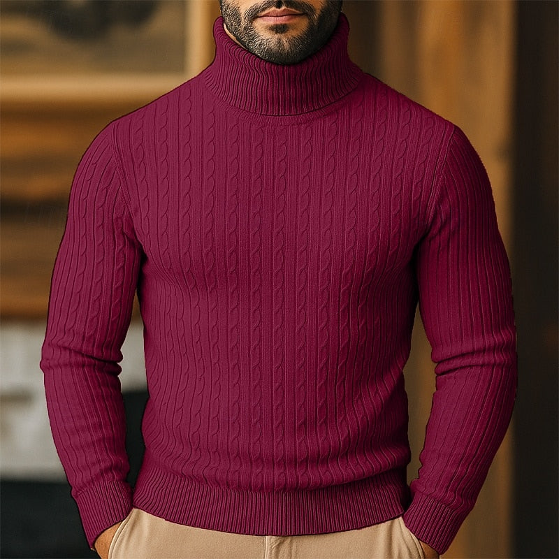 Curtis | Men's Cable Knit Turtleneck Sweater with Full Collar