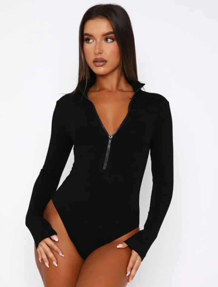 Fitted Body V-Neck Zip Modern Elegance, view 7 - Elena Harper