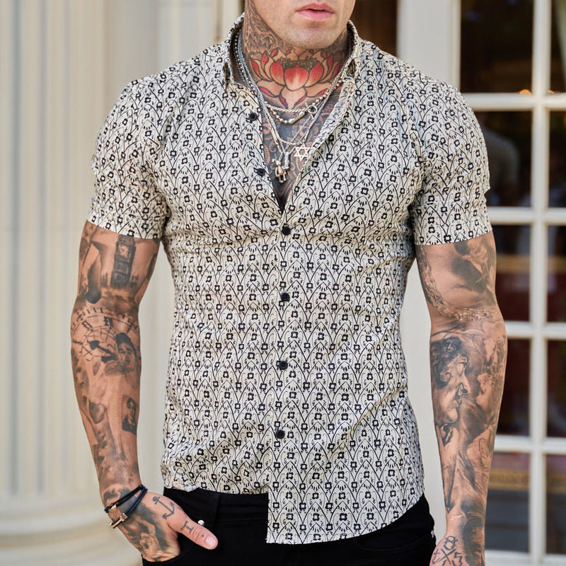Summer slim-fit printed shirt for men