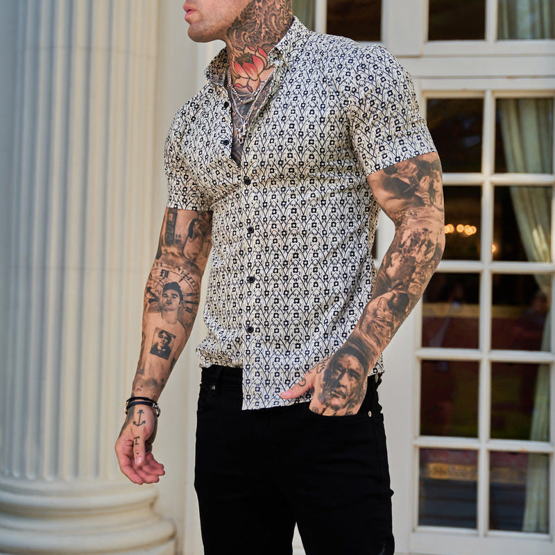 Summer slim-fit printed shirt for men
