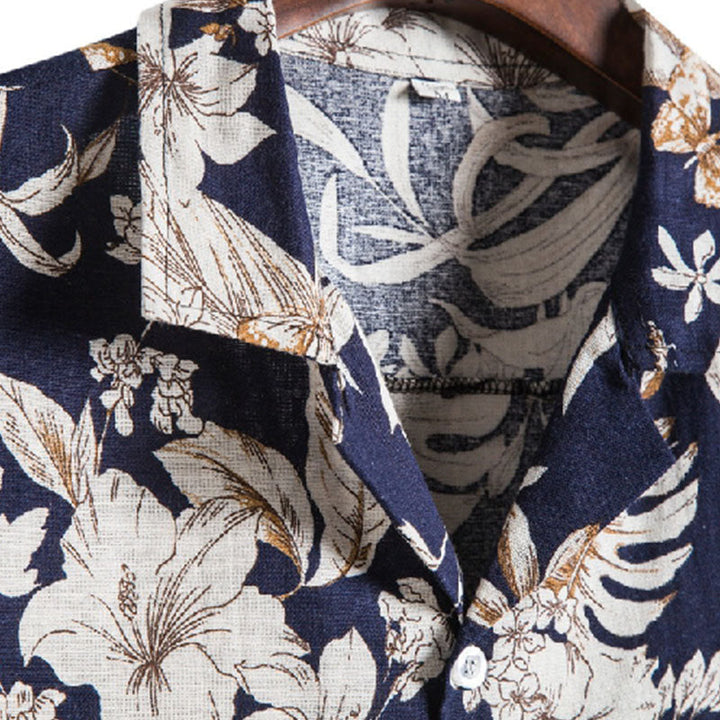 Elegant Short-Sleeve Men's Shirt with Floral Design