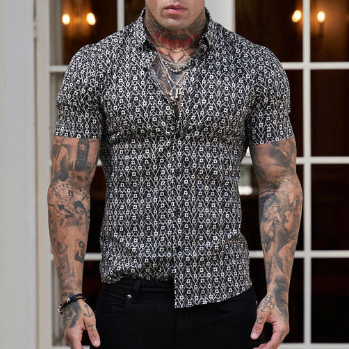 Summer slim-fit printed shirt for men