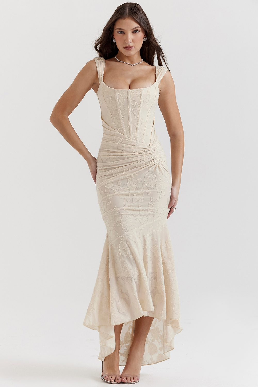 Dove Elegant Slim Cut Lace Maxi Dress - Elena Harper