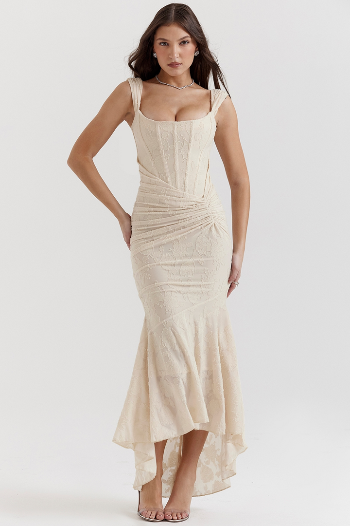Dove Elegant Slim Cut Lace Maxi Dress - Elena Harper
