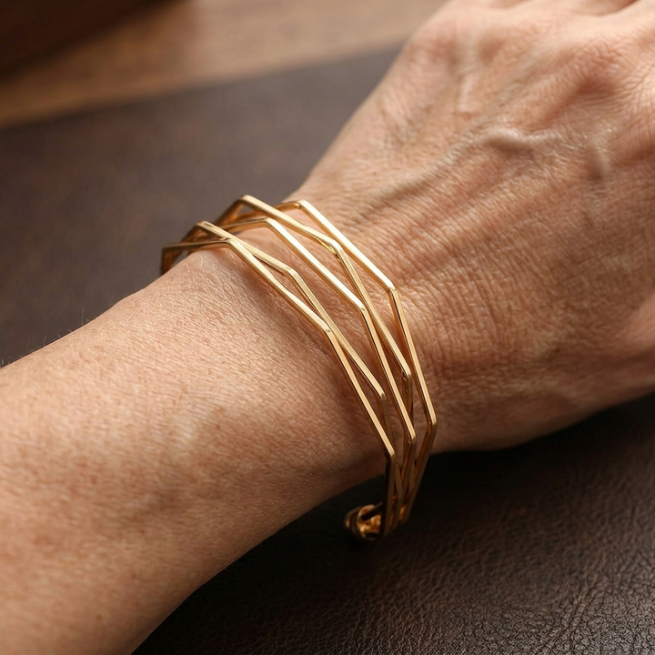 A-Shaped Golden Bangle Bracelet - Elena Harper