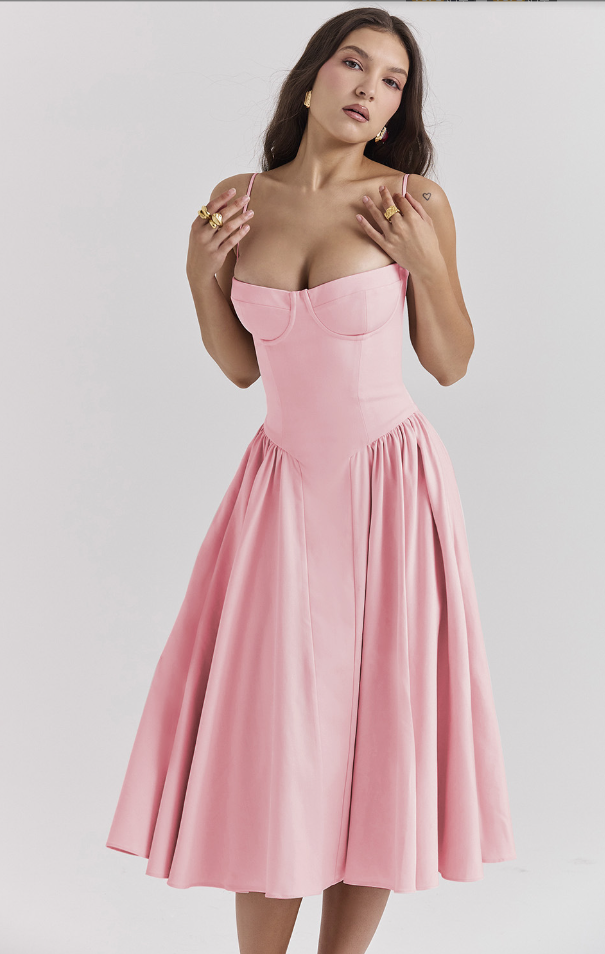 Women's Elegant Sleeveless Corset Midi Dress - Party & Gala Ready