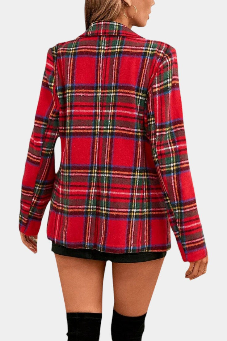Clara | Women's Tailored Checkered Blazer in Deep Red Check