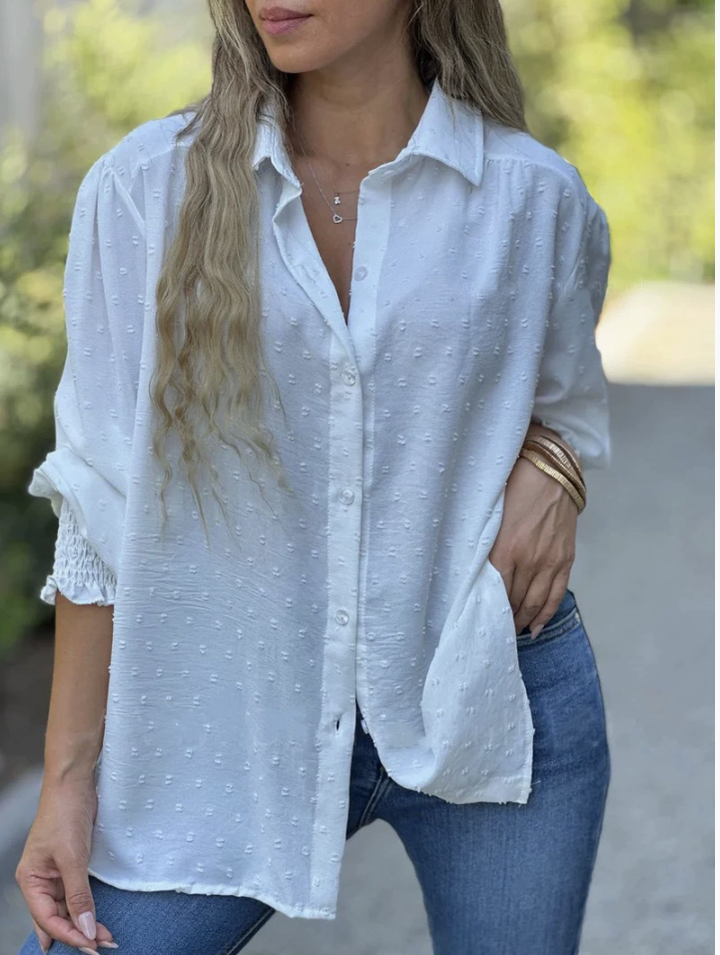 Bonnie - Blouse with Swiss Dot and Lantern Sleeves
