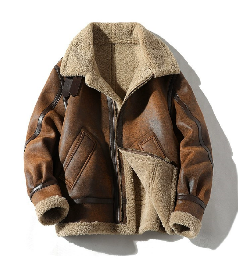 Retro faux leather jacket with fleece lining - Derval