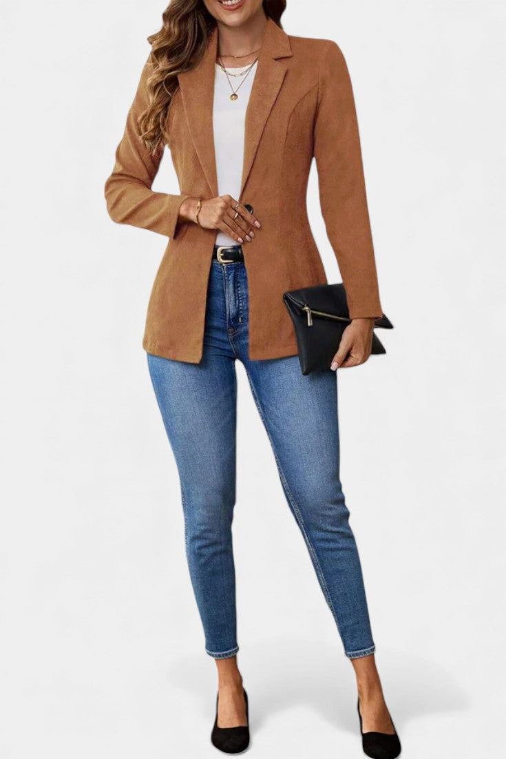 Blair Women's Tailored Longline Blazer in Soft Brown Tone - Elena Harper