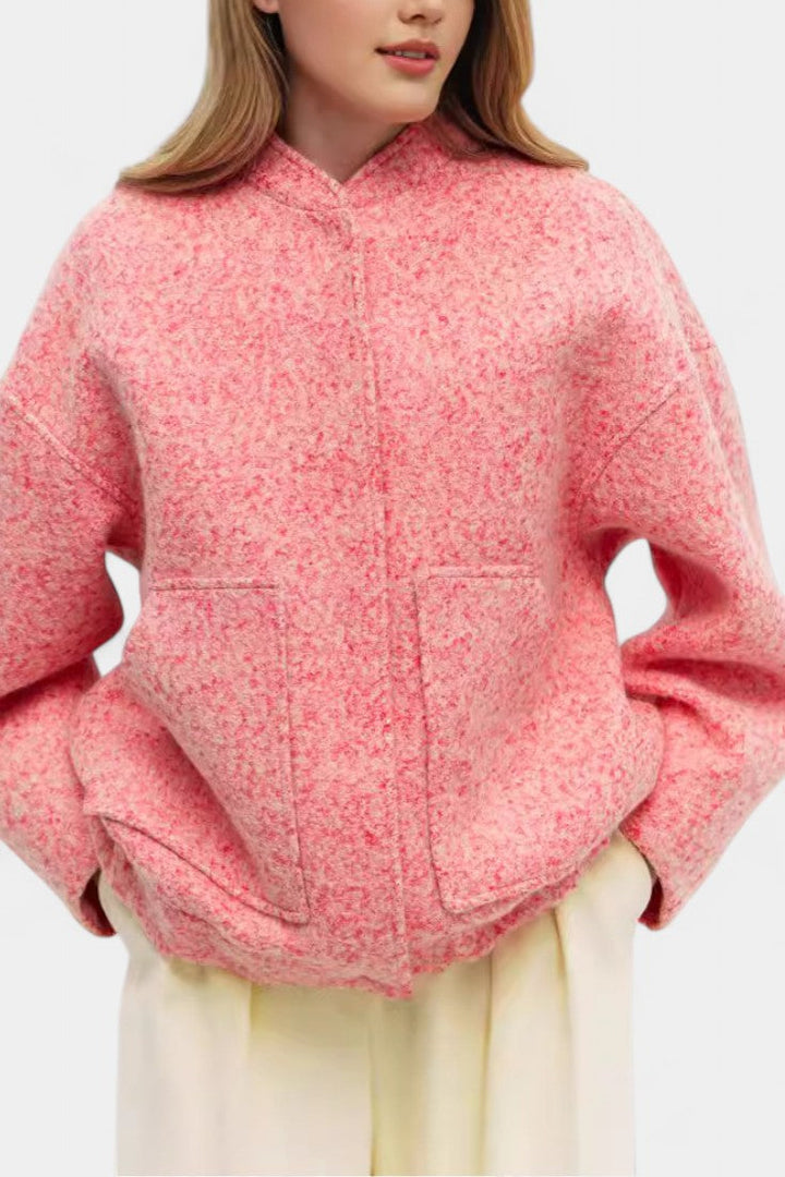 Adele Women's Soft Textured Bomber Jacket with Ribbed Trims - Elena Harper