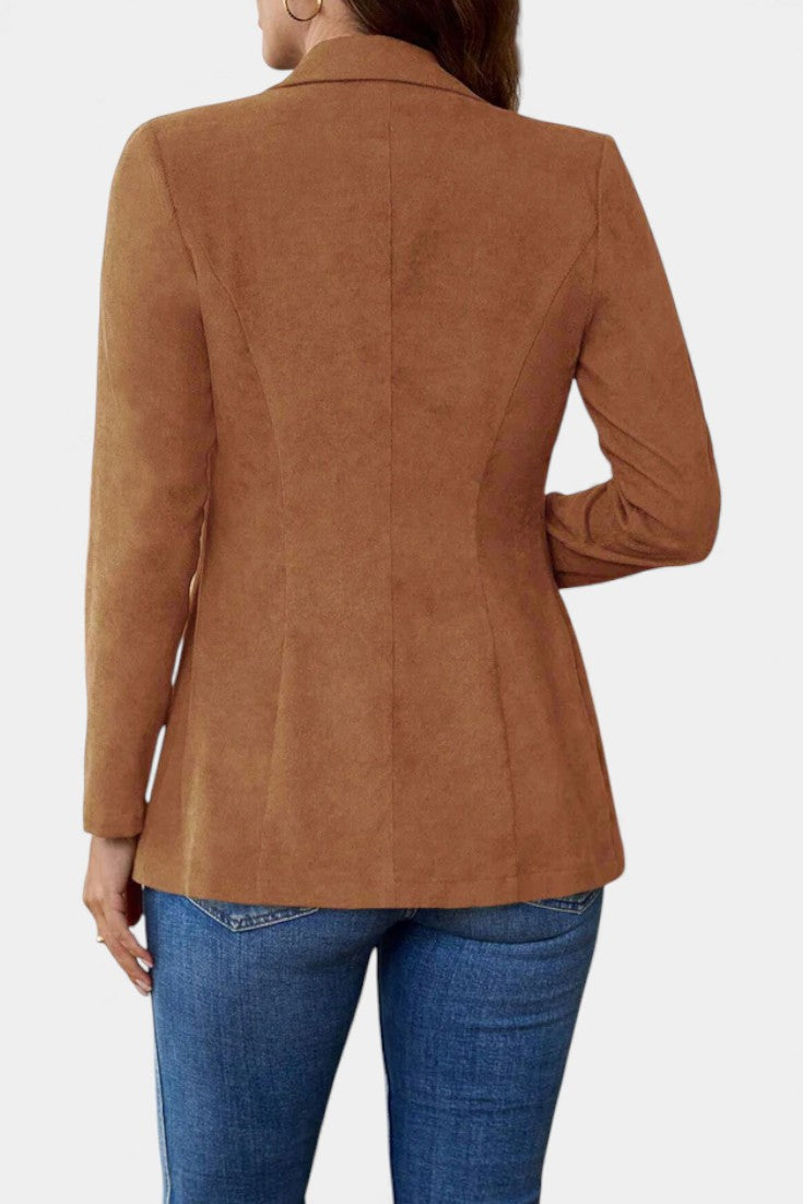 Blair Women's Tailored Longline Blazer in Soft Brown Tone - Elena Harper