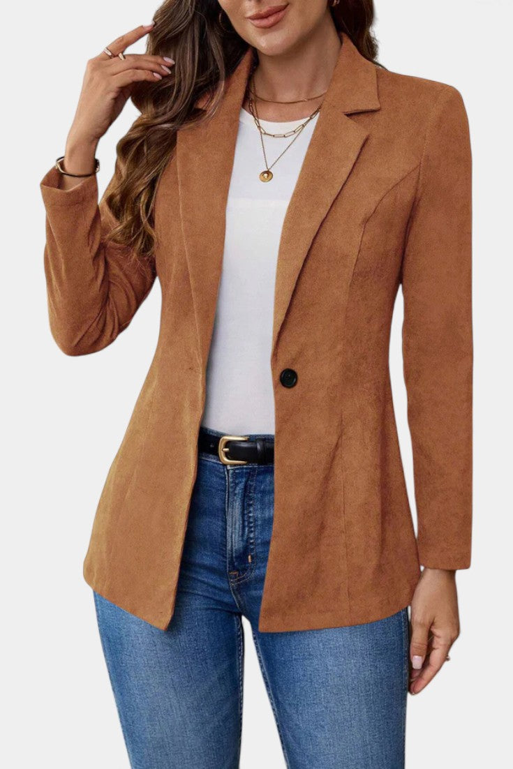 Blair Women's Tailored Longline Blazer in Soft Brown Tone - Elena Harper