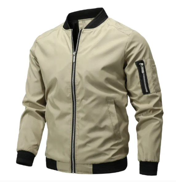 Men's Bomber Jacket with Zipper Details – Lined All-Season Jacket