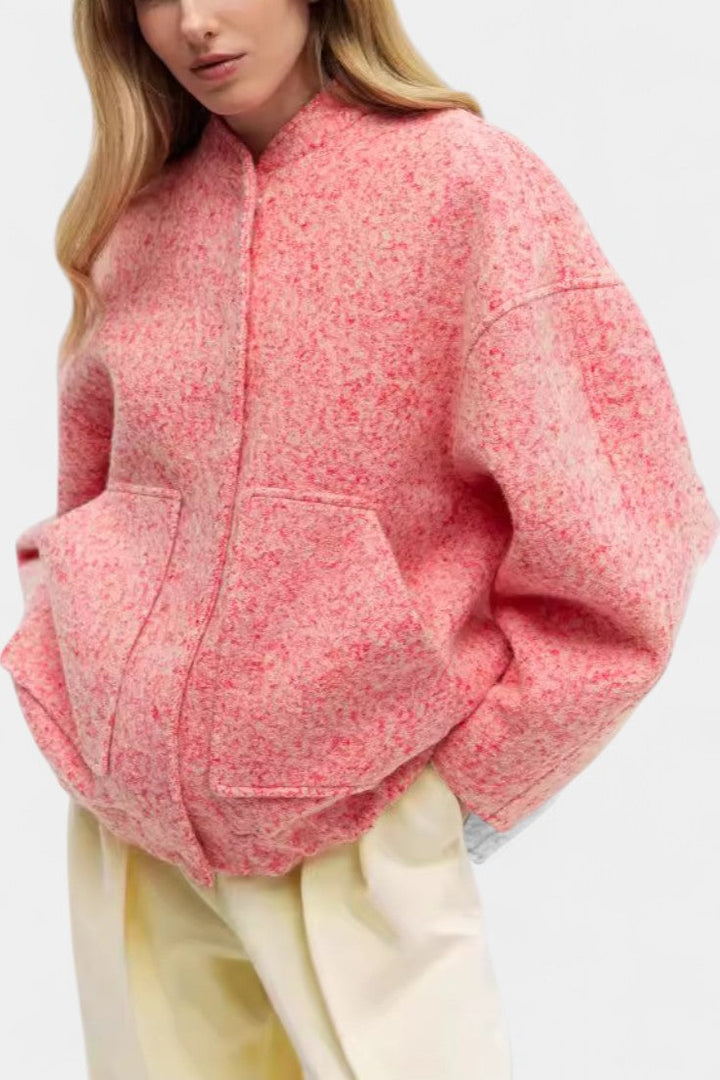 Adele Women's Soft Textured Bomber Jacket with Ribbed Trims - Elena Harper