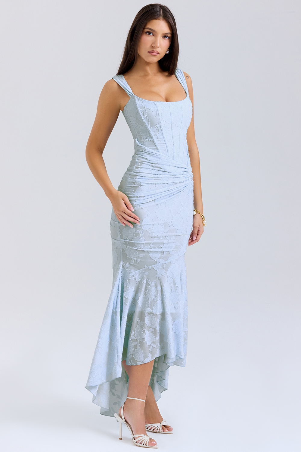 Dove Elegant Slim Cut Lace Maxi Dress - Elena Harper