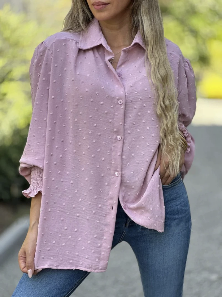 Bonnie - Blouse with Swiss Dot and Lantern Sleeves