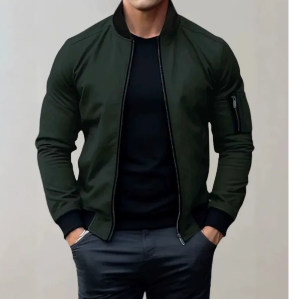 Men's Bomber Jacket with Zipper Details – Lined All-Season Jacket