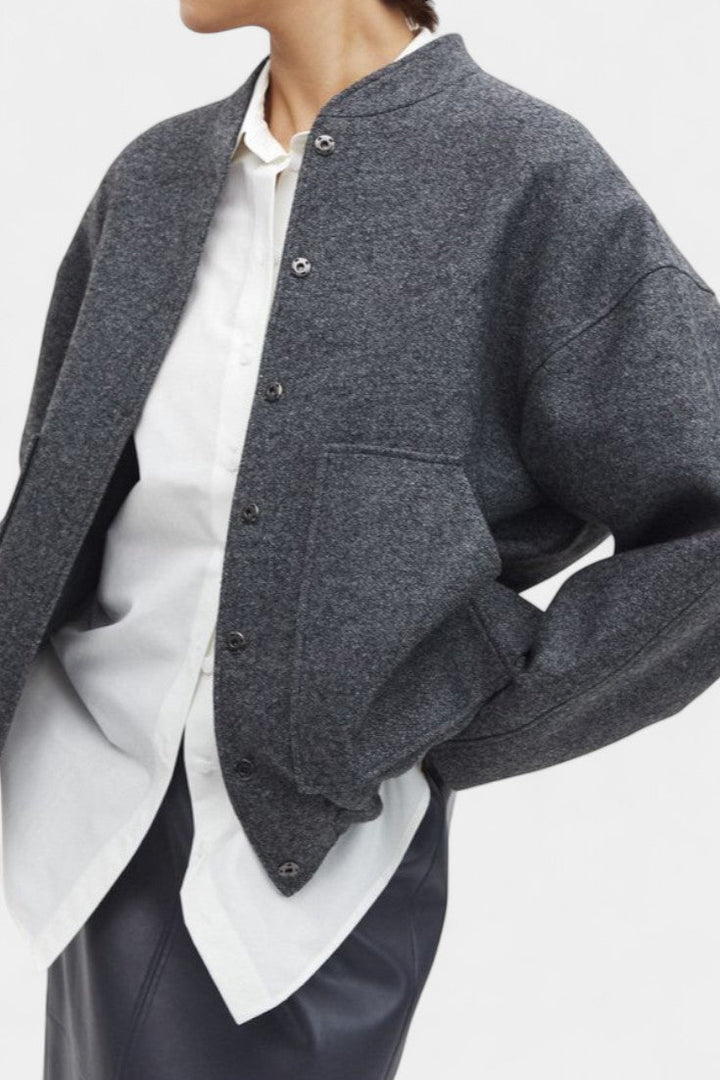 Adele Women's Soft Textured Bomber Jacket with Ribbed Trims - Elena Harper