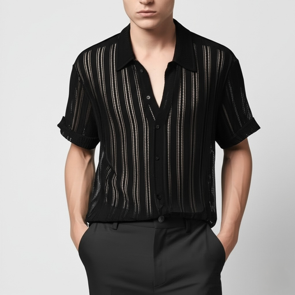 Men's Textured Vertical Stripe Summer Polo Shirt