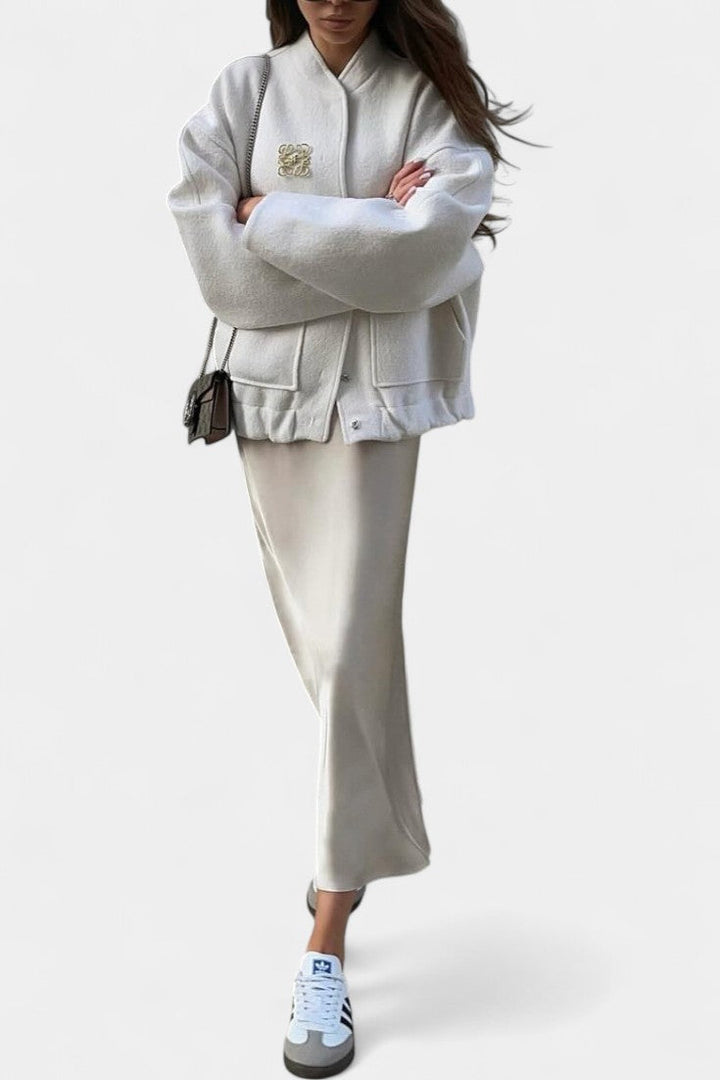 Adele Women's Soft Textured Bomber Jacket with Ribbed Trims - Elena Harper