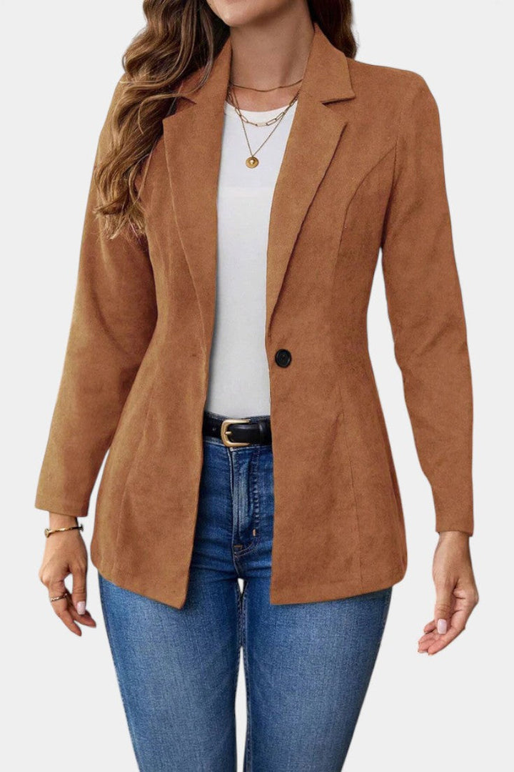 Blair Women's Tailored Longline Blazer in Soft Brown Tone - Elena Harper