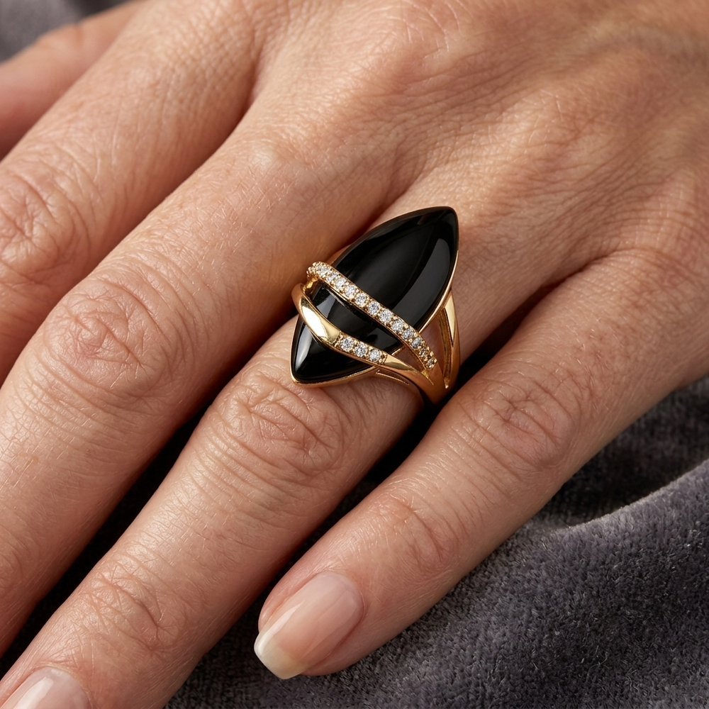 Black Marquise Onyx Cubic Zirconia Ring - Elena Harper