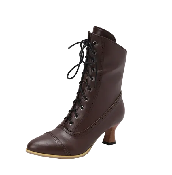 Ladies Lace-Up Ankle Boots Retro Style – Vintage Heeled Ankle Boots