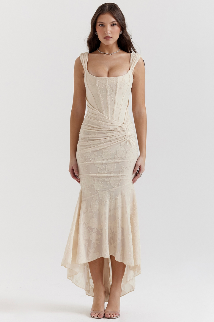 Dove Elegant Slim Cut Lace Maxi Dress - Elena Harper