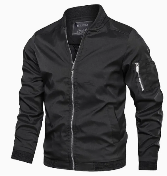 Men's Bomber Jacket with Zipper Details – Lined All-Season Jacket