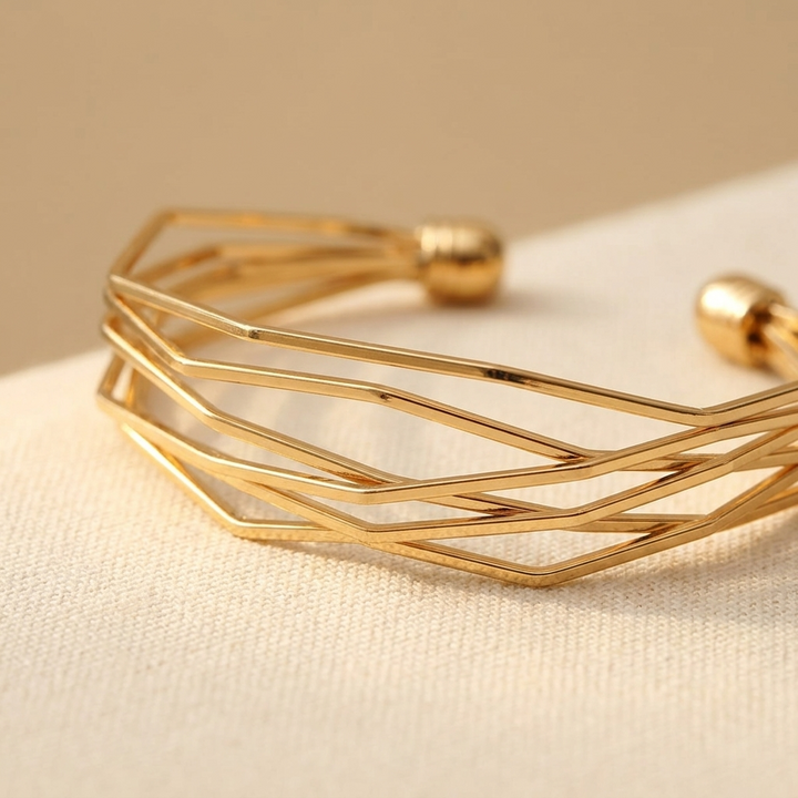 A-Shaped Golden Bangle Bracelet - Elena Harper