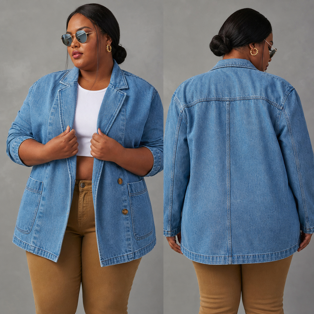 Alice Women's Denim Blazer with Tailored Shell Construction - Elena Harper