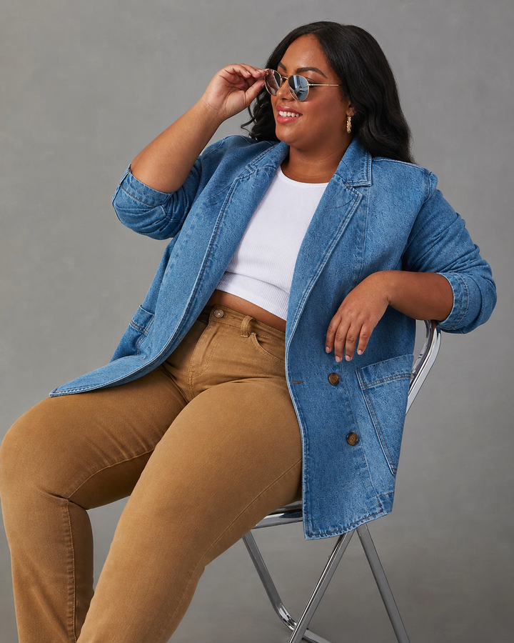 Alice Women's Denim Blazer with Tailored Shell Construction - Elena Harper